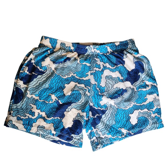 Nice Laundry Mens Mesh Lounge Shorts Blue Great Wave Print Size Medium Lining - Picture 4 of 7